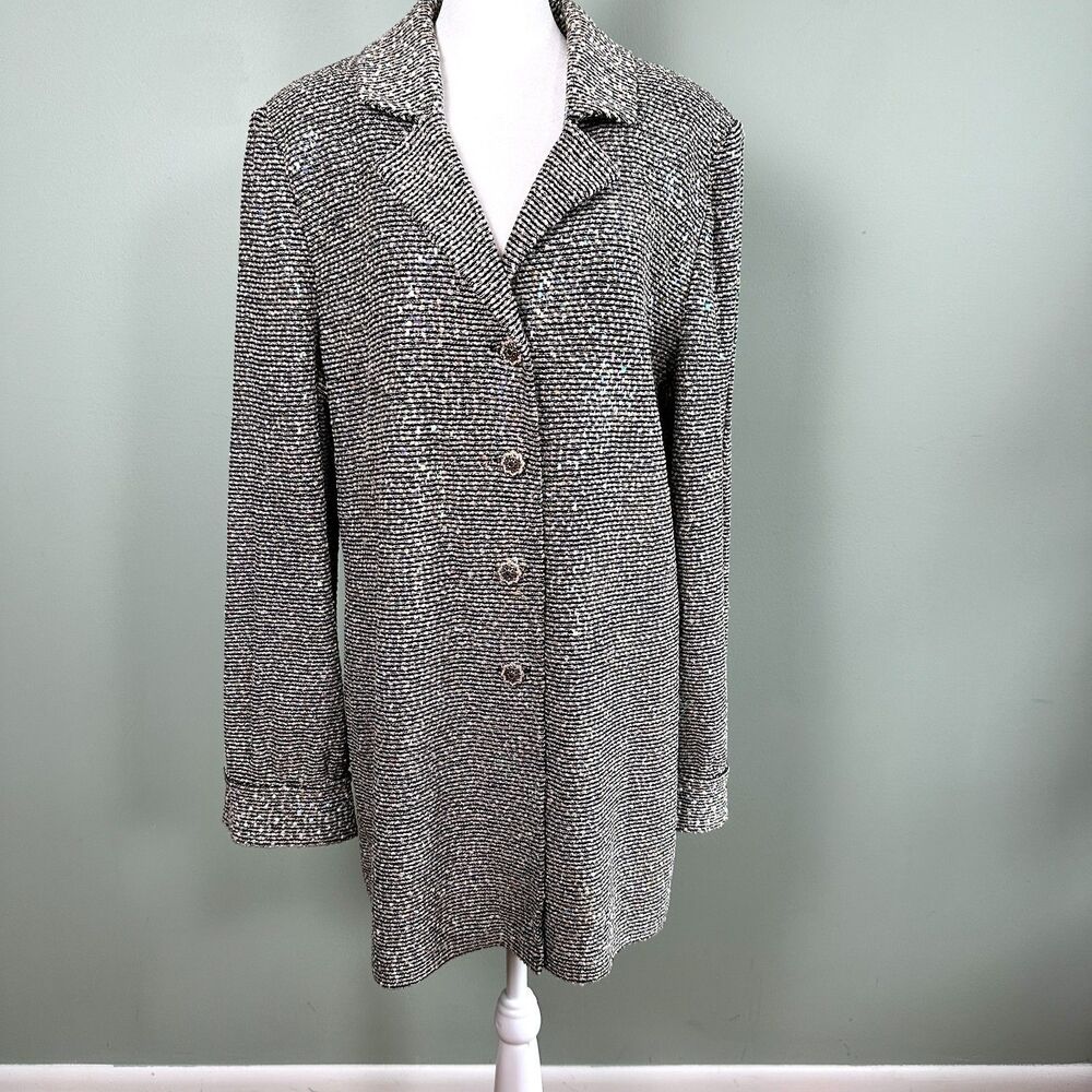 St John Evening Jacket Santana Knit Womens Large Silver Sparkle Dog Show Formal